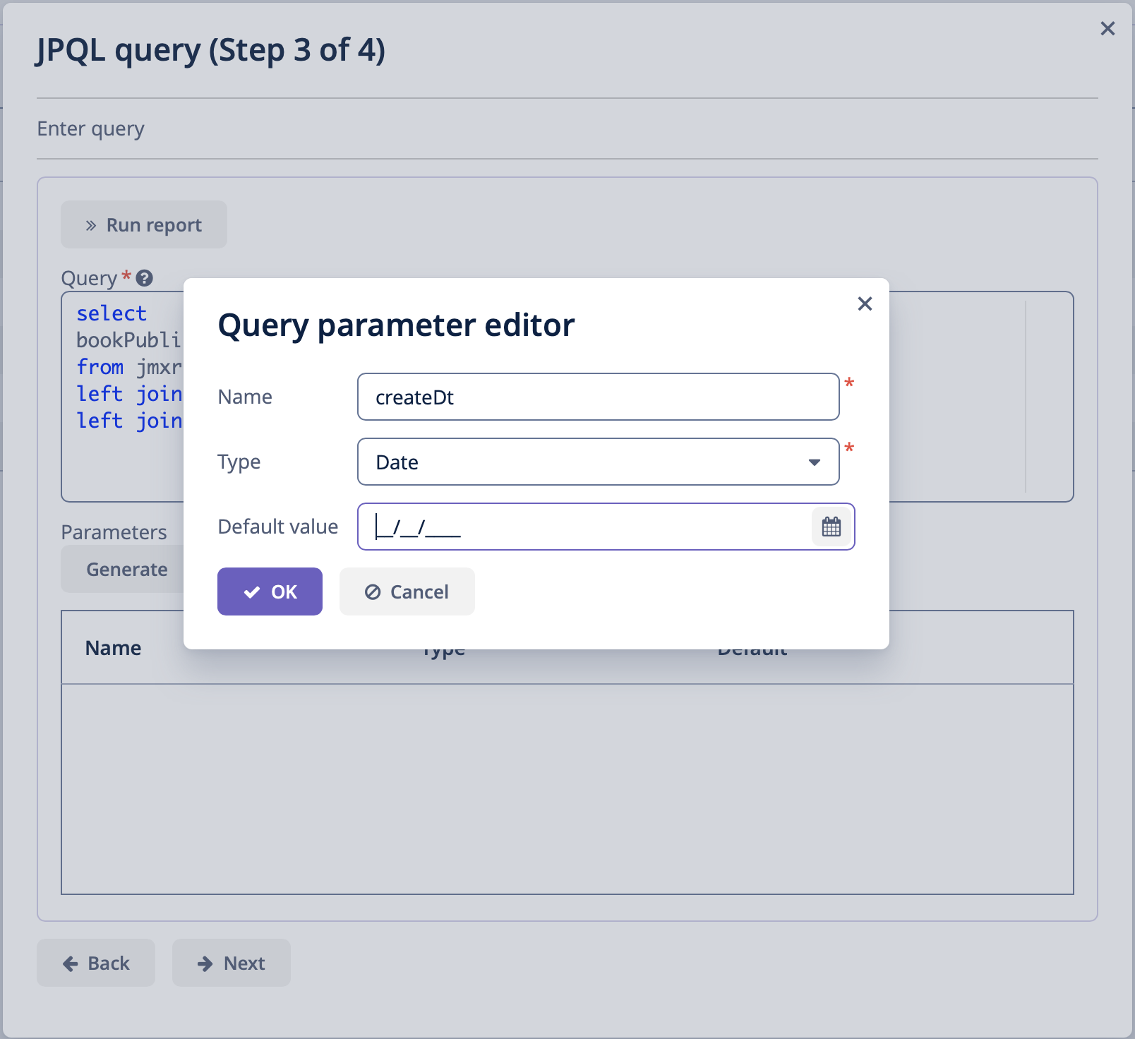 query create parameter