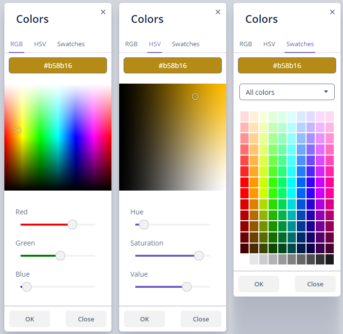 color picker tabs