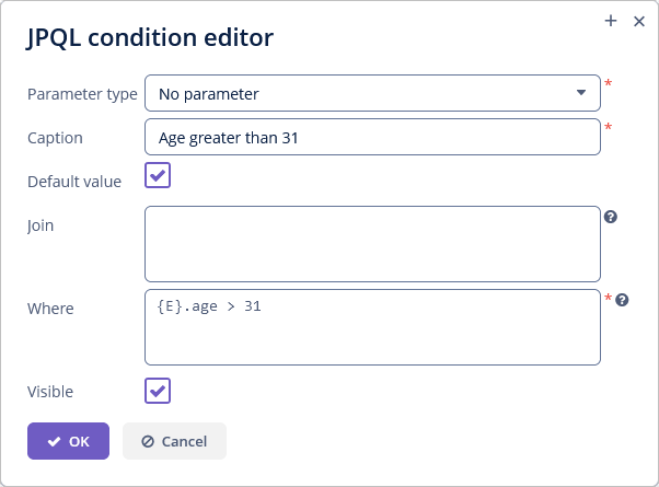 filter jpql conditions no parameters