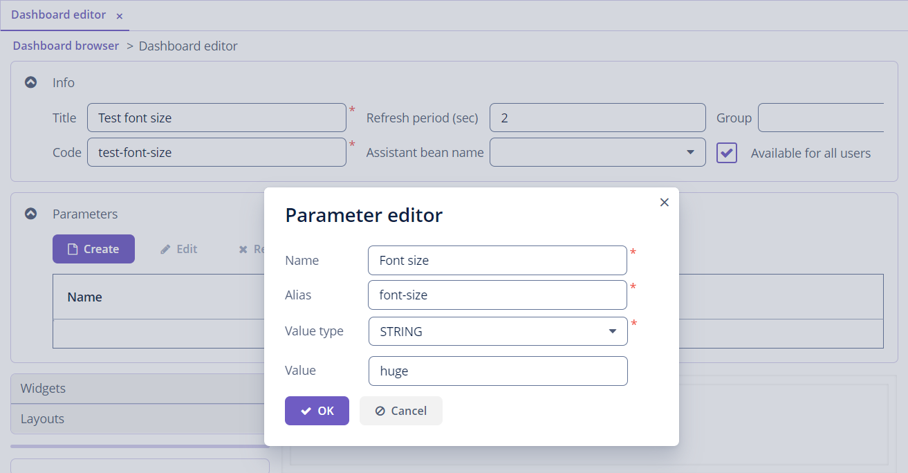 dashboards parameters