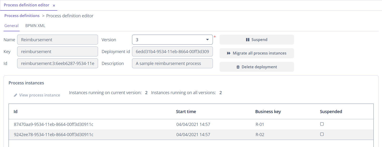 process definitions editor