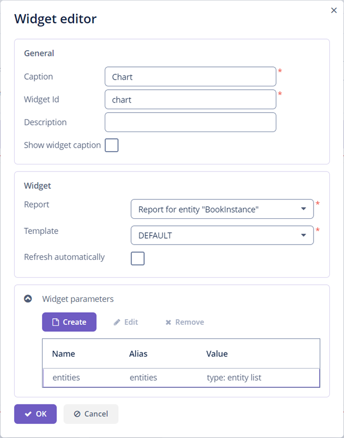 chart widget editor