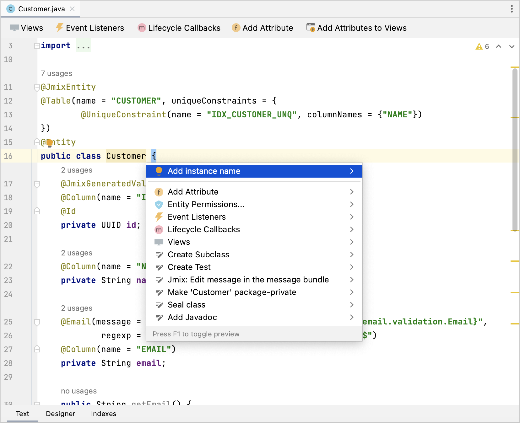 entity instance text