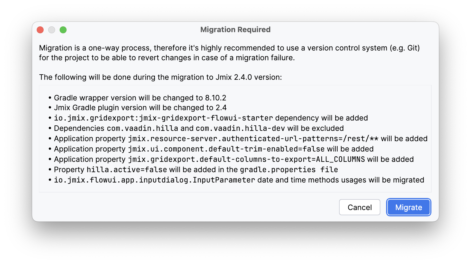 upgrade migrate