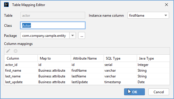 table mapping editor