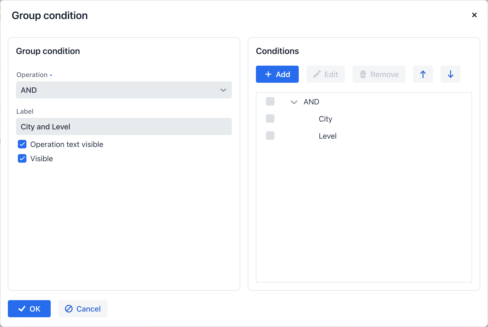 generic filter group condition editor