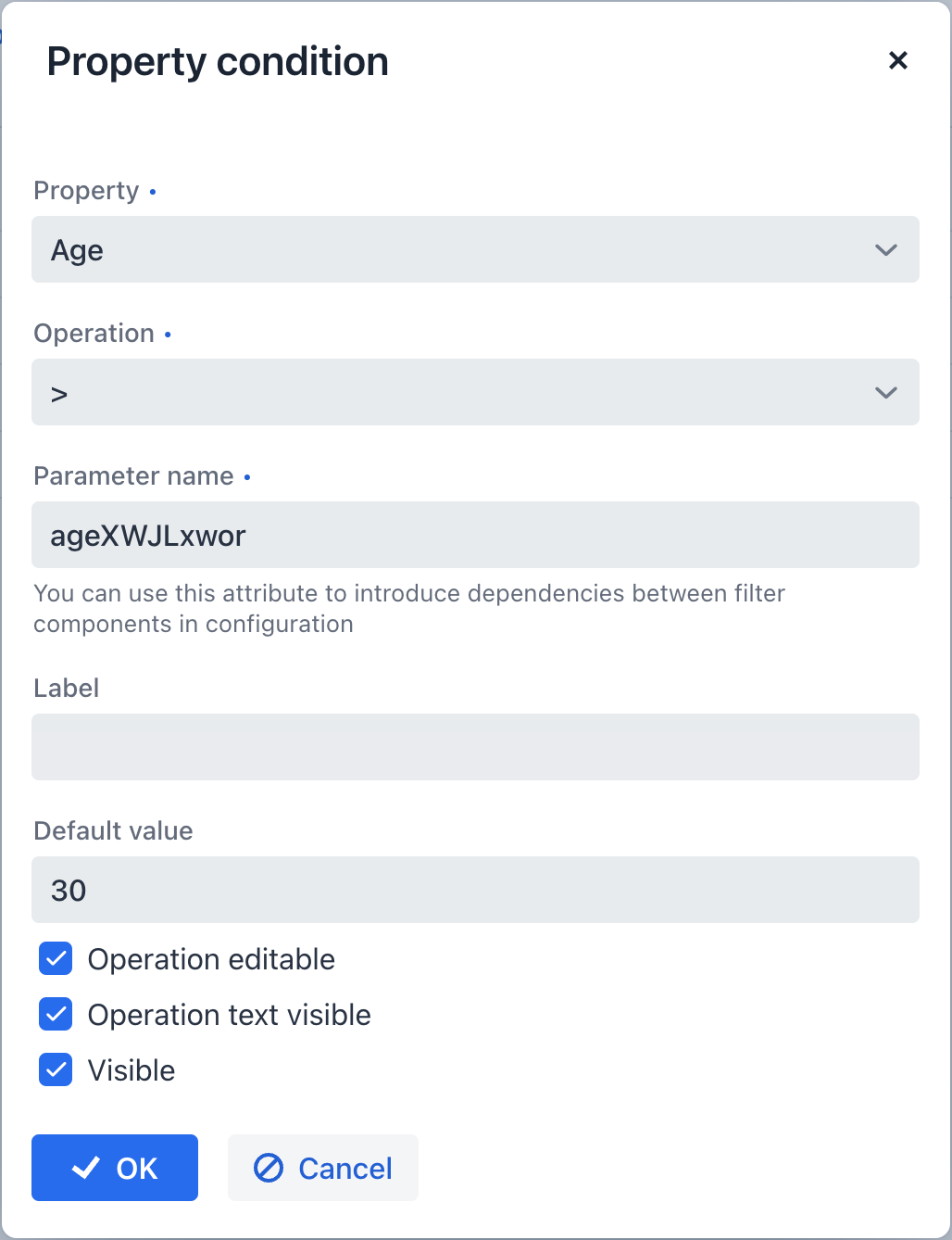 generic filter property condition editor