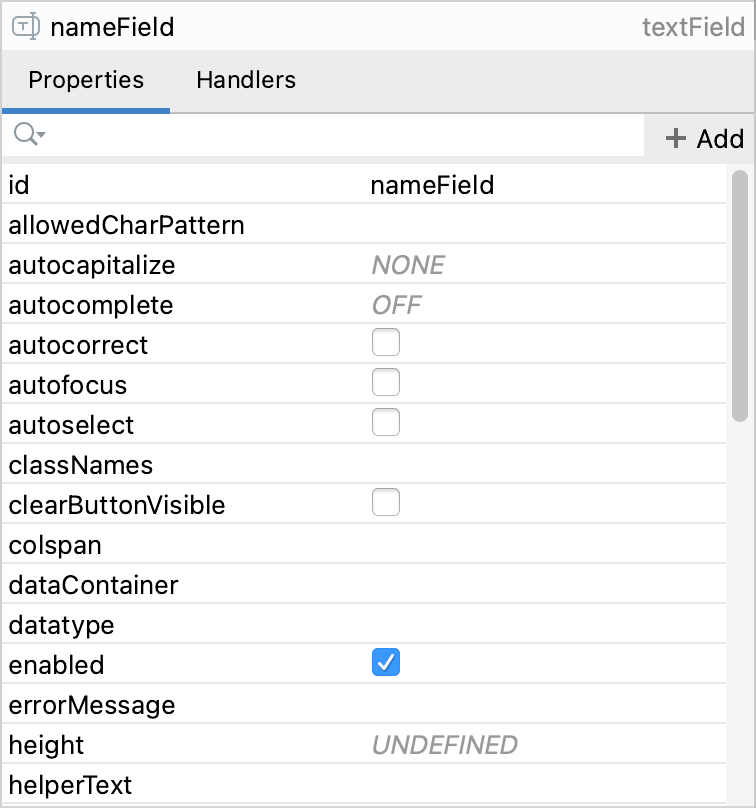 component properties panel