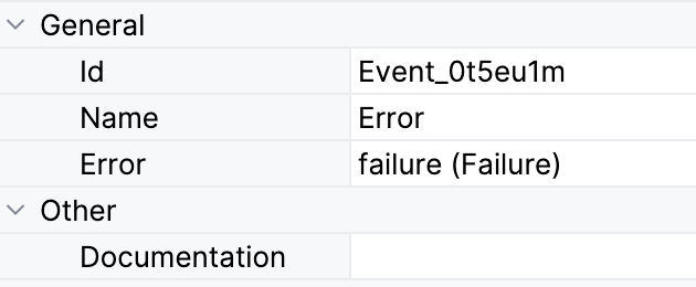 error end event properties