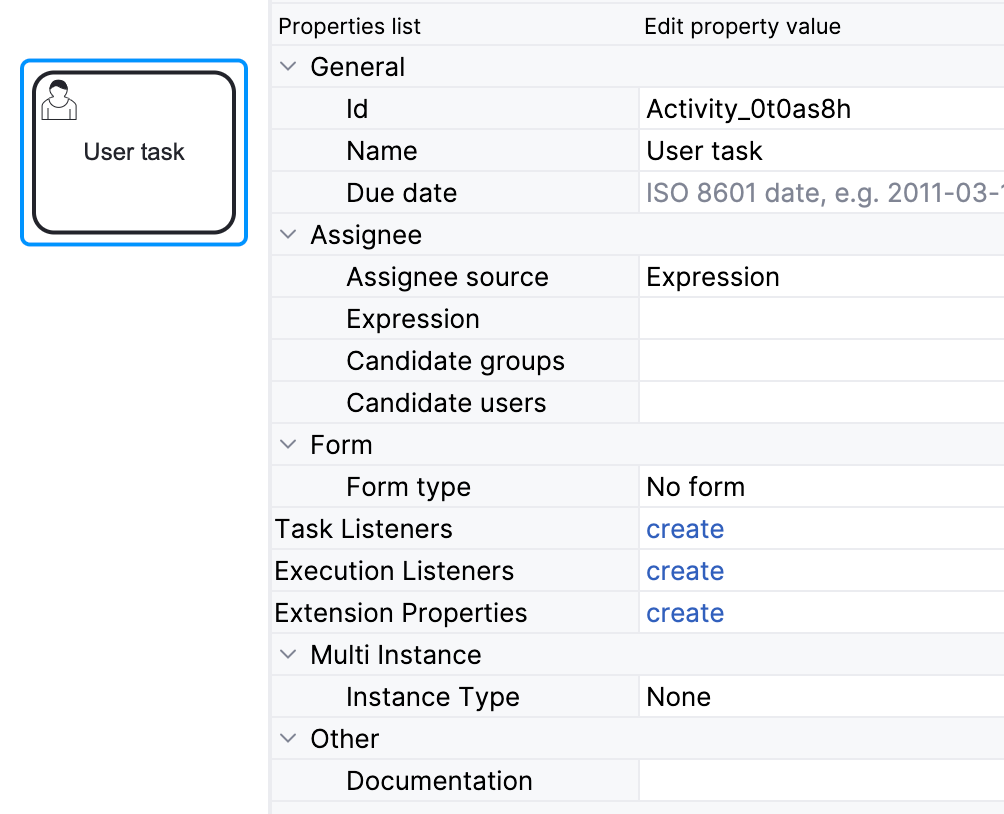 user task properties