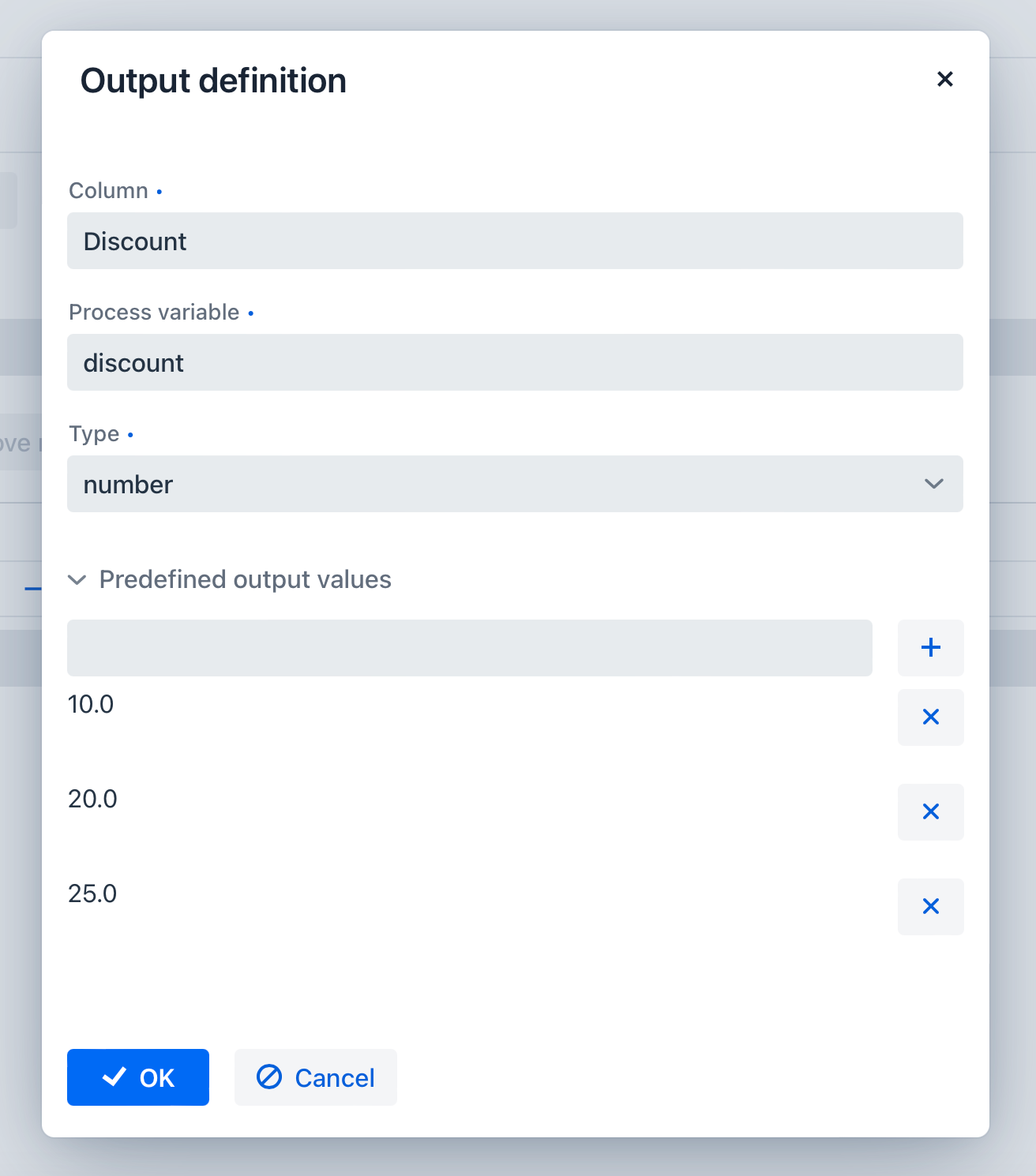 output with predefined