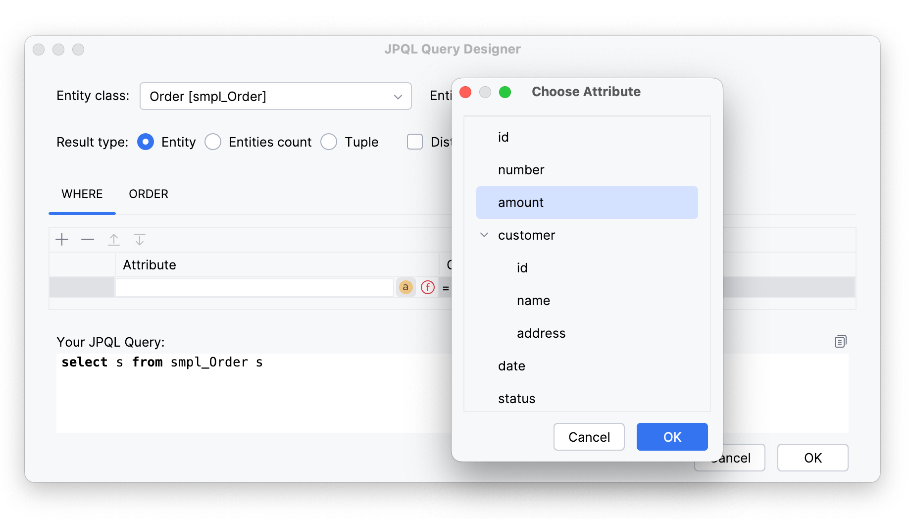 jpql where attribute