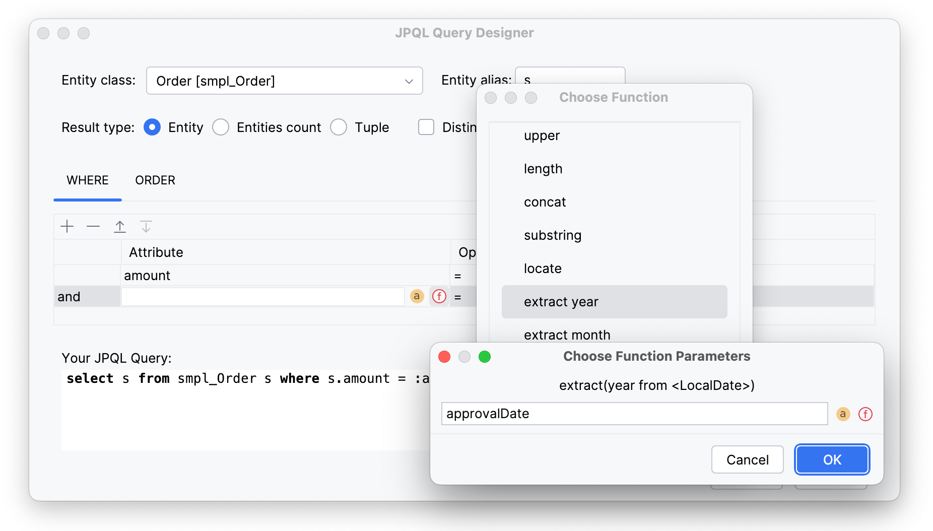 jpql where function