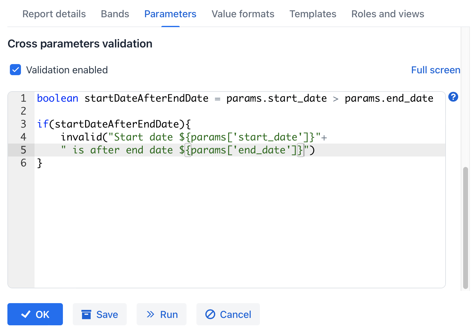 cross parameter validation