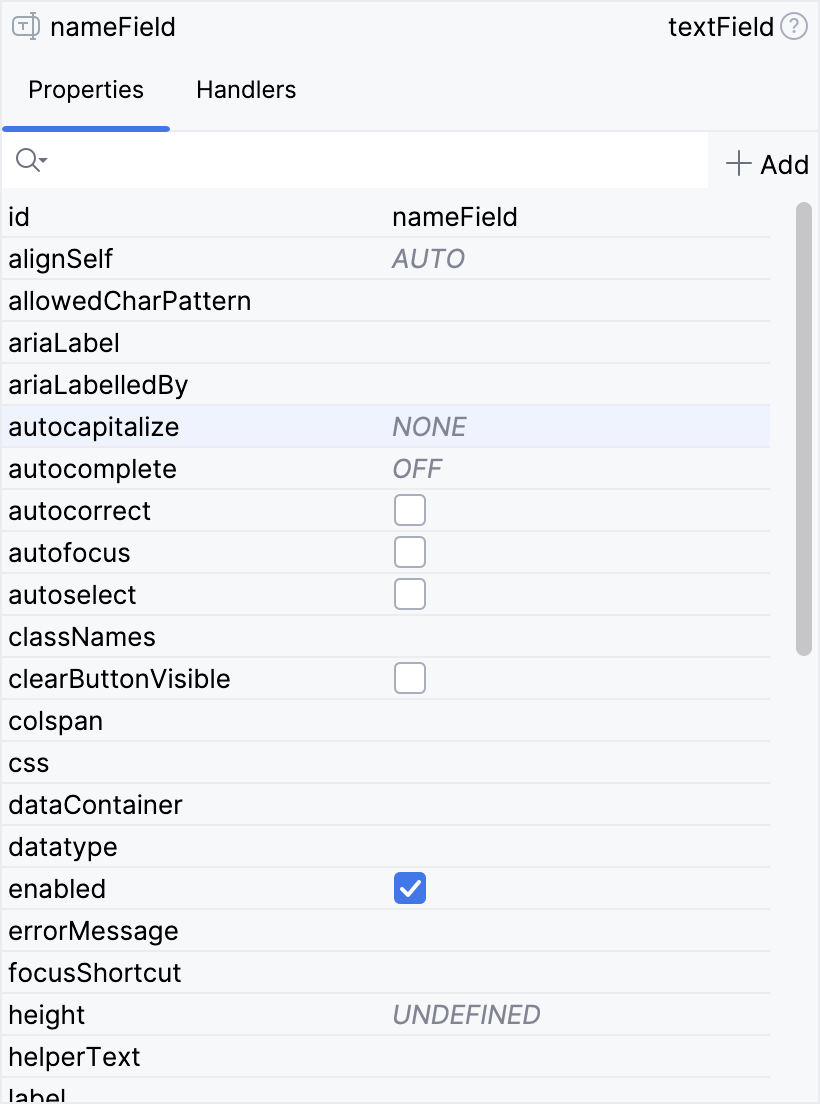 component properties panel