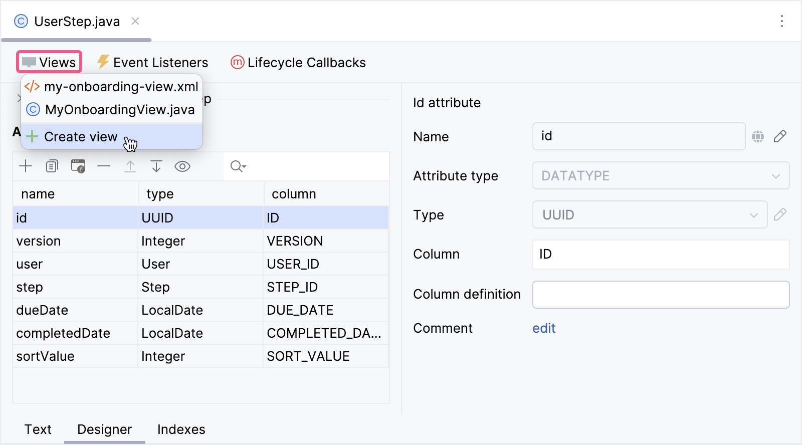 create view from entity designer