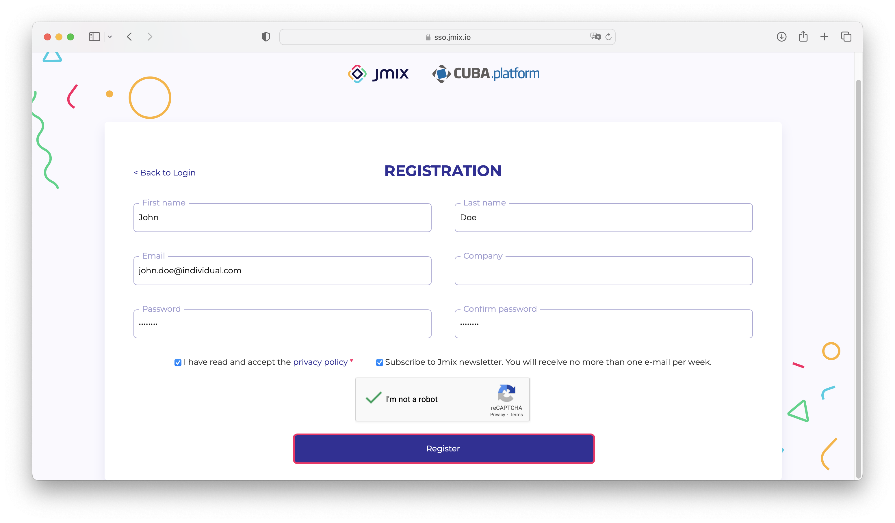 registration form