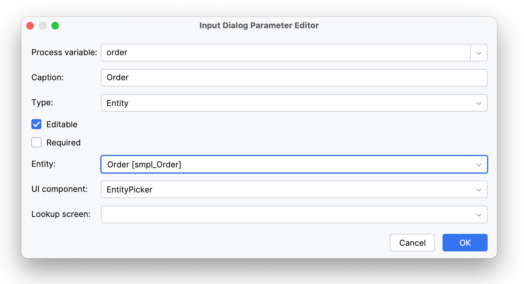 parameter editor entity