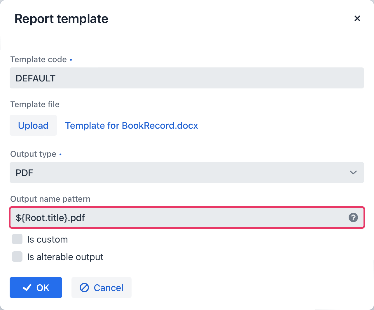 output name pattern