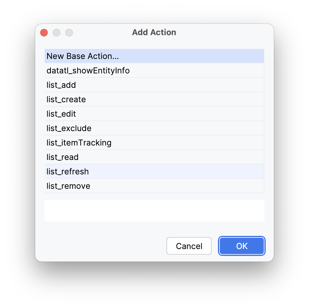 add action dialog