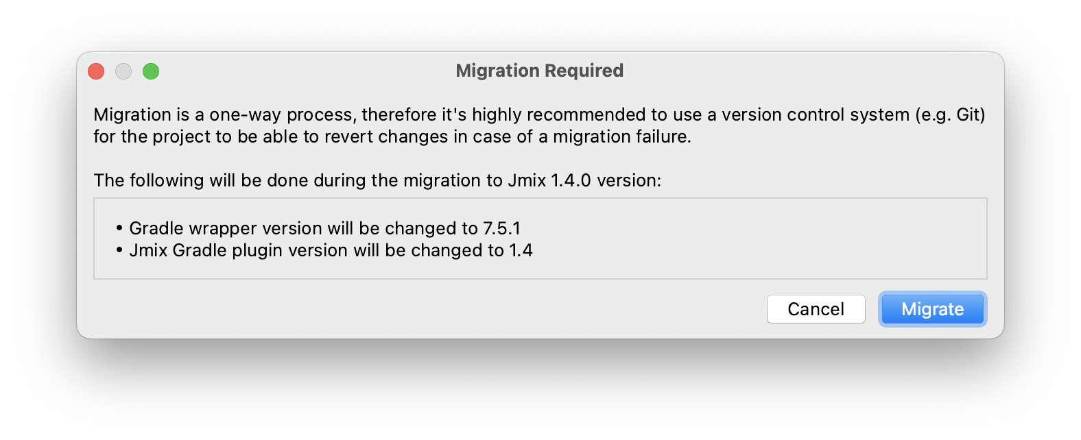 upgrade migrate