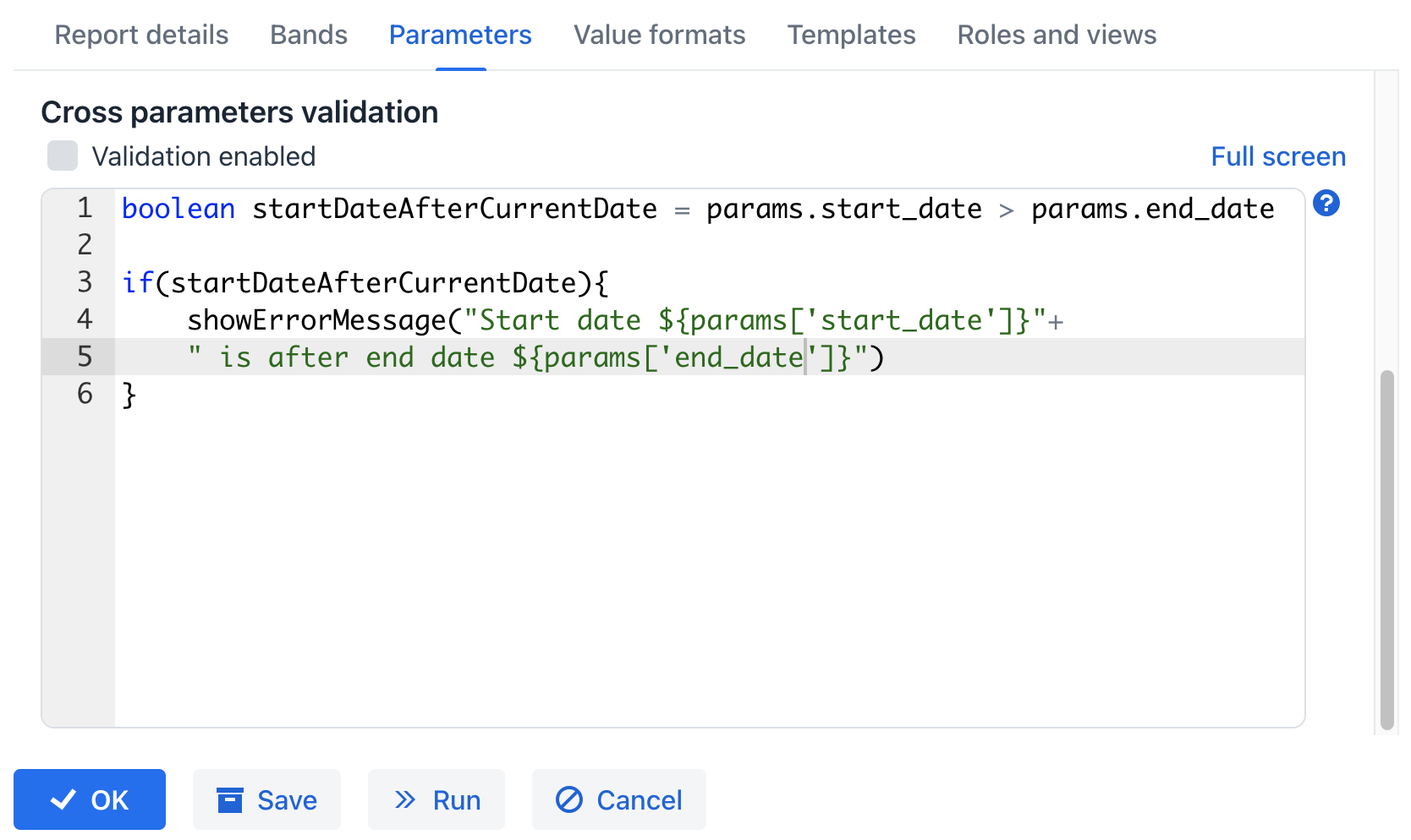 cross parameter validation