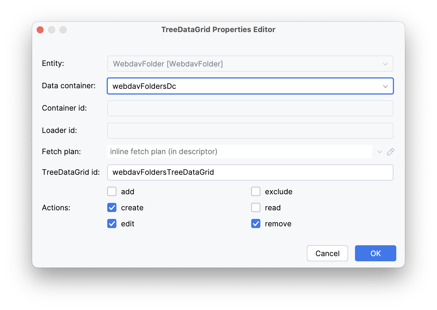 webdav folder tree data grid