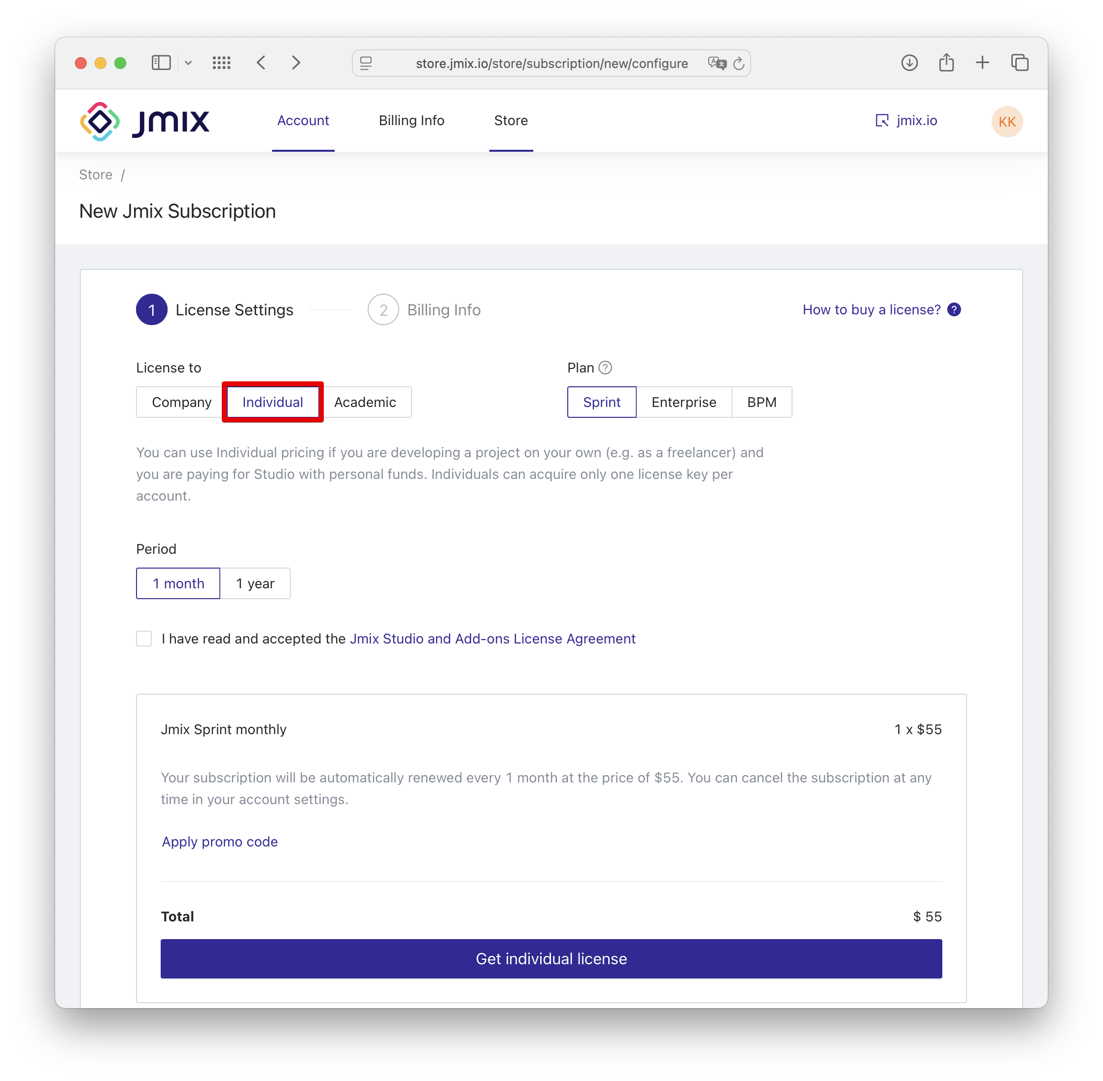 buy individual subscription