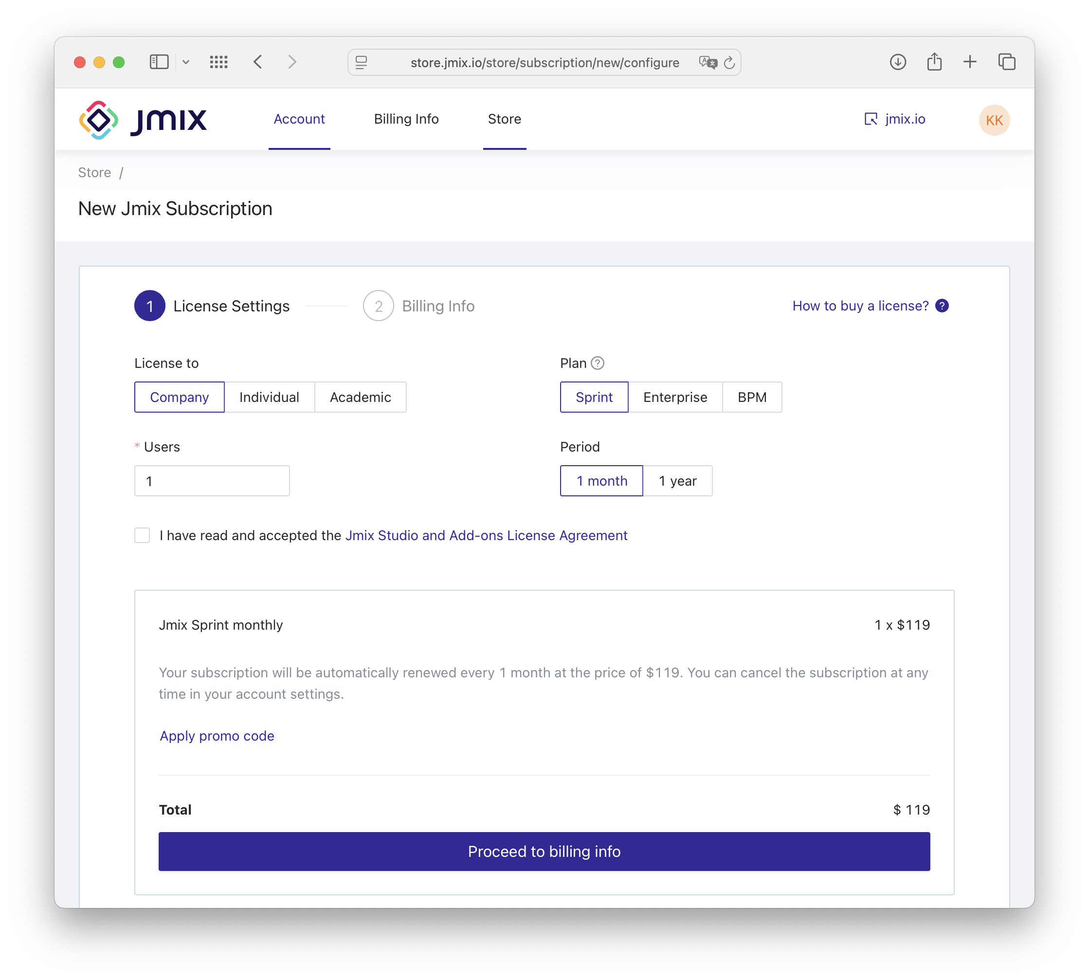 new subscription page