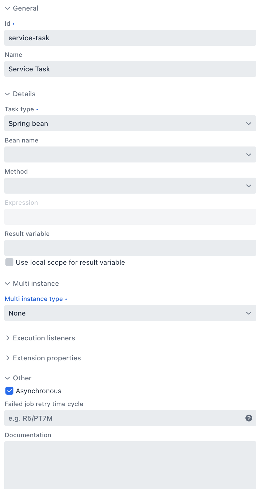 service task properties