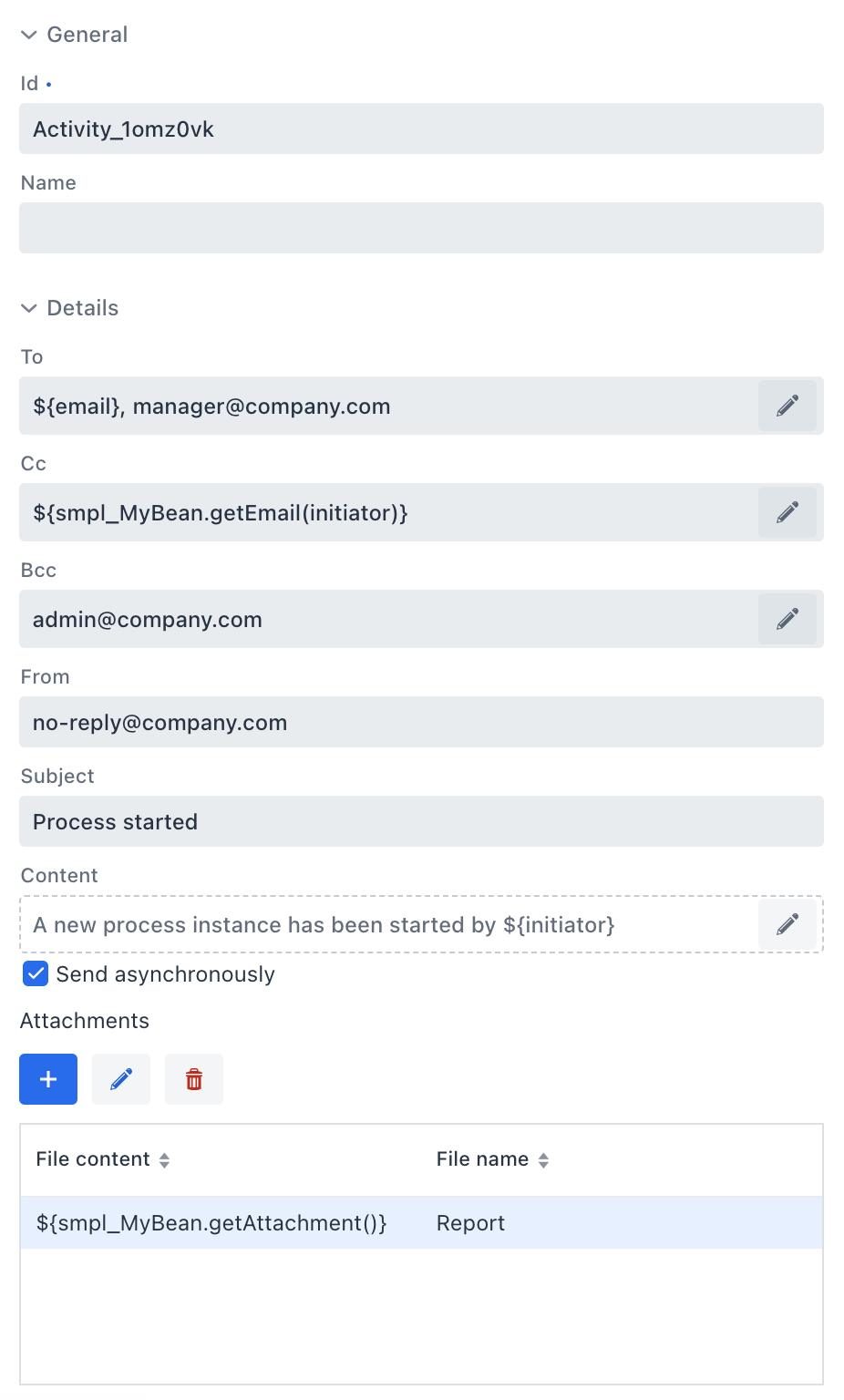 email task properties