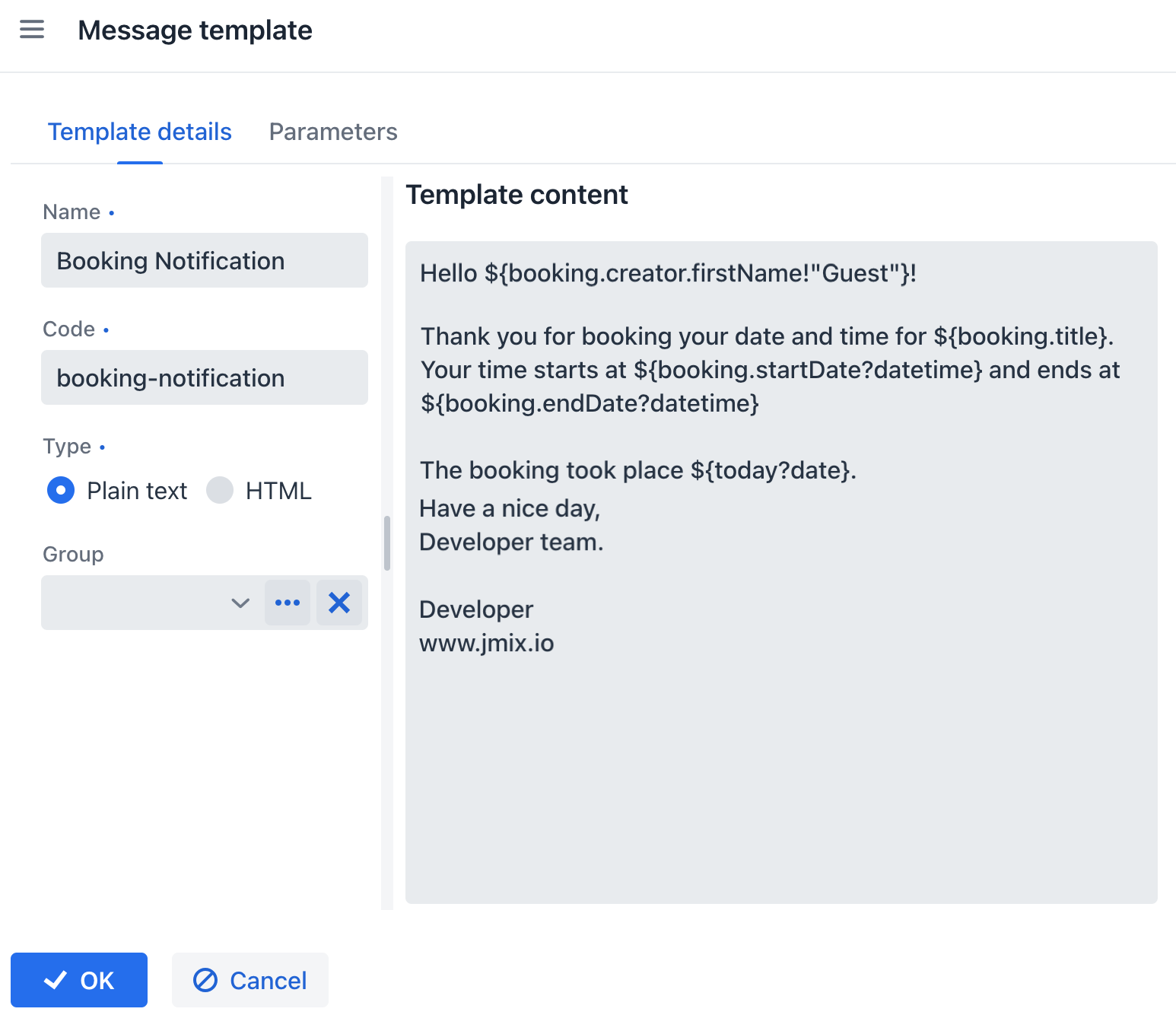template notifications details