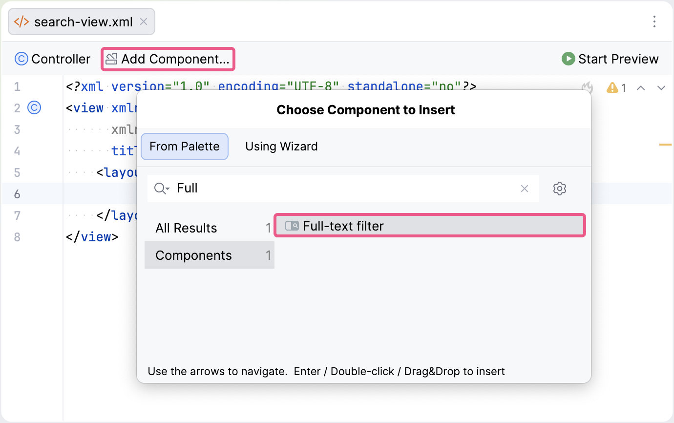 create full text filter component