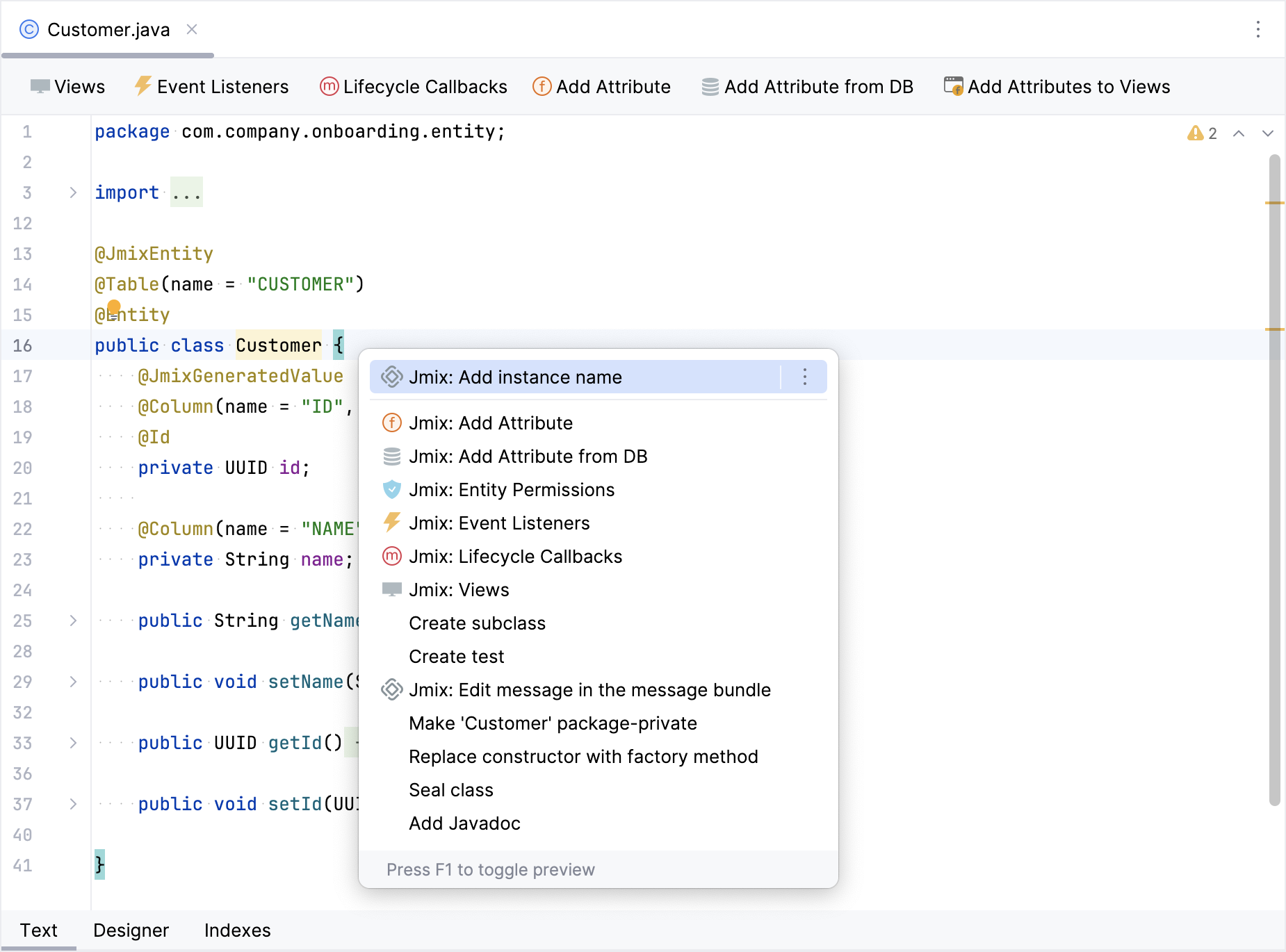 entity instance text