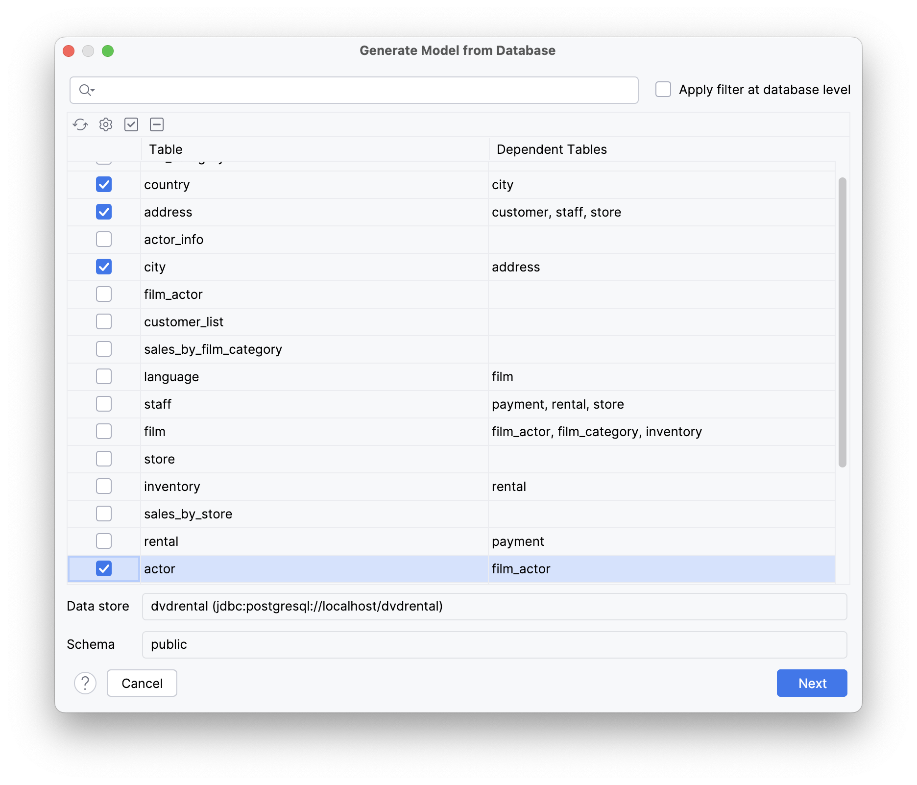 generate data model step1