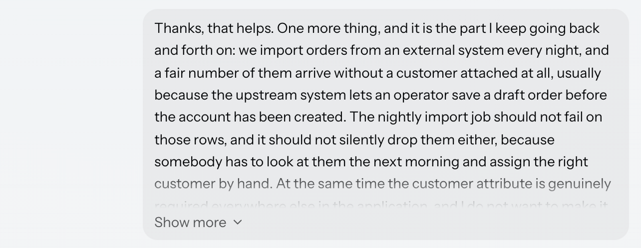 A collapsed user message