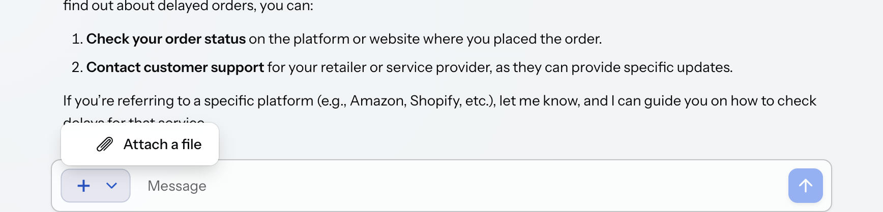 The attach menu open in the message input