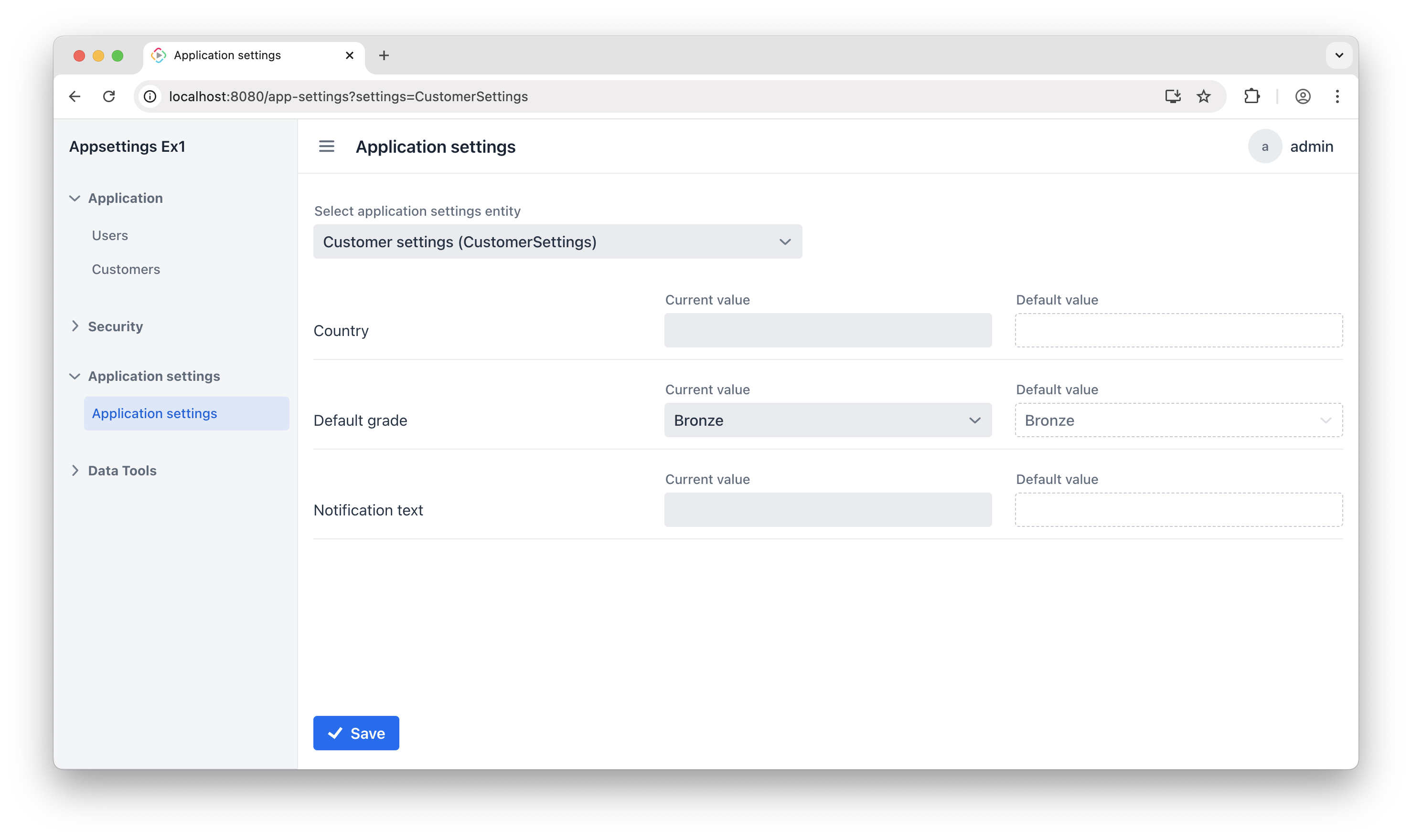 app settings menu view