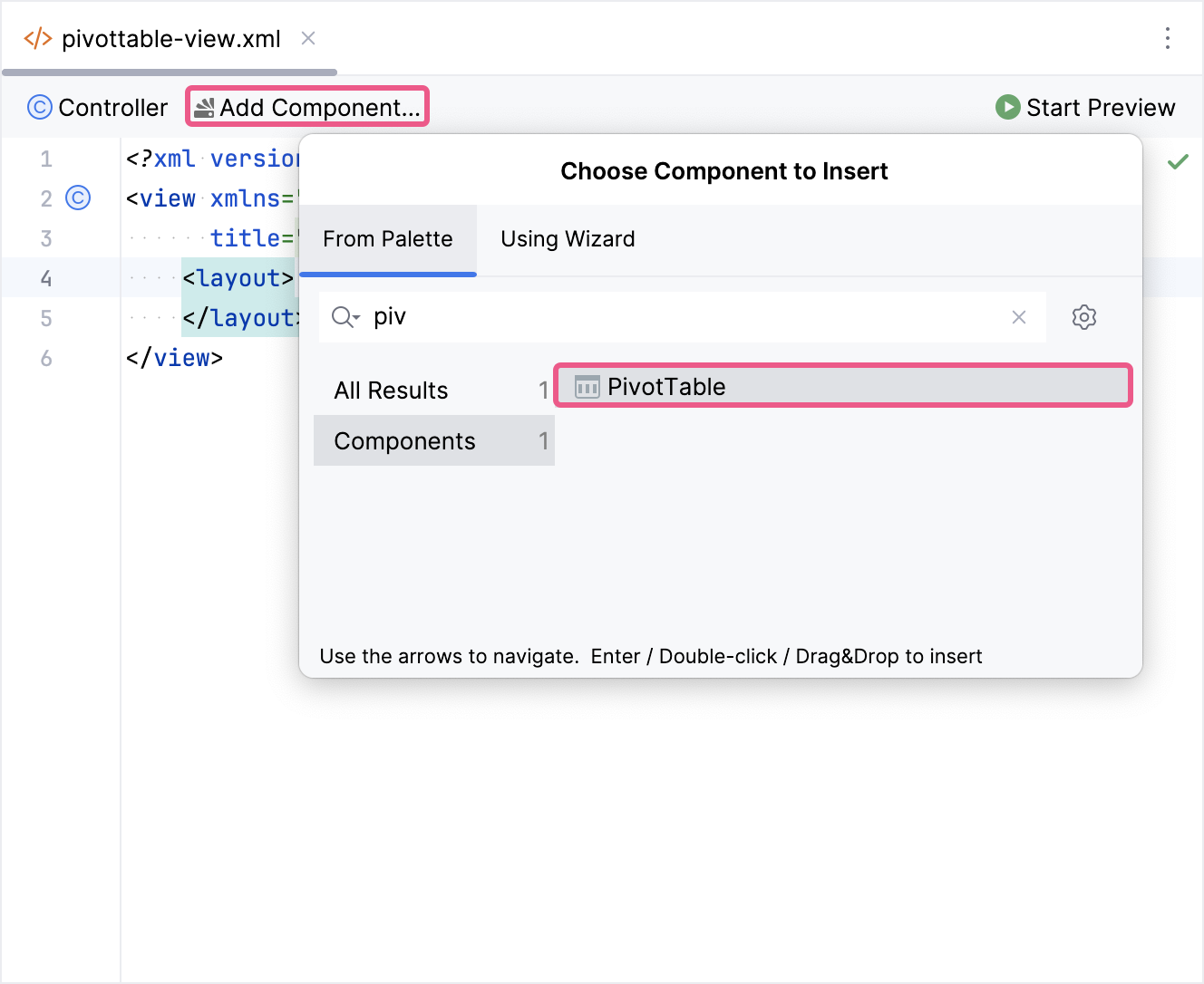 create pivottable component