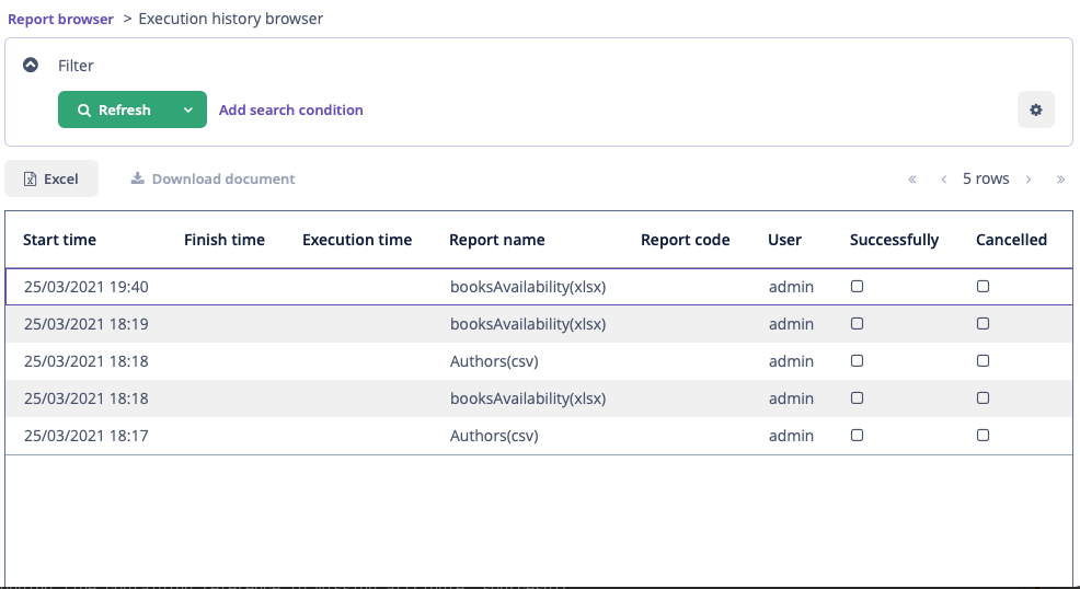 report execution history