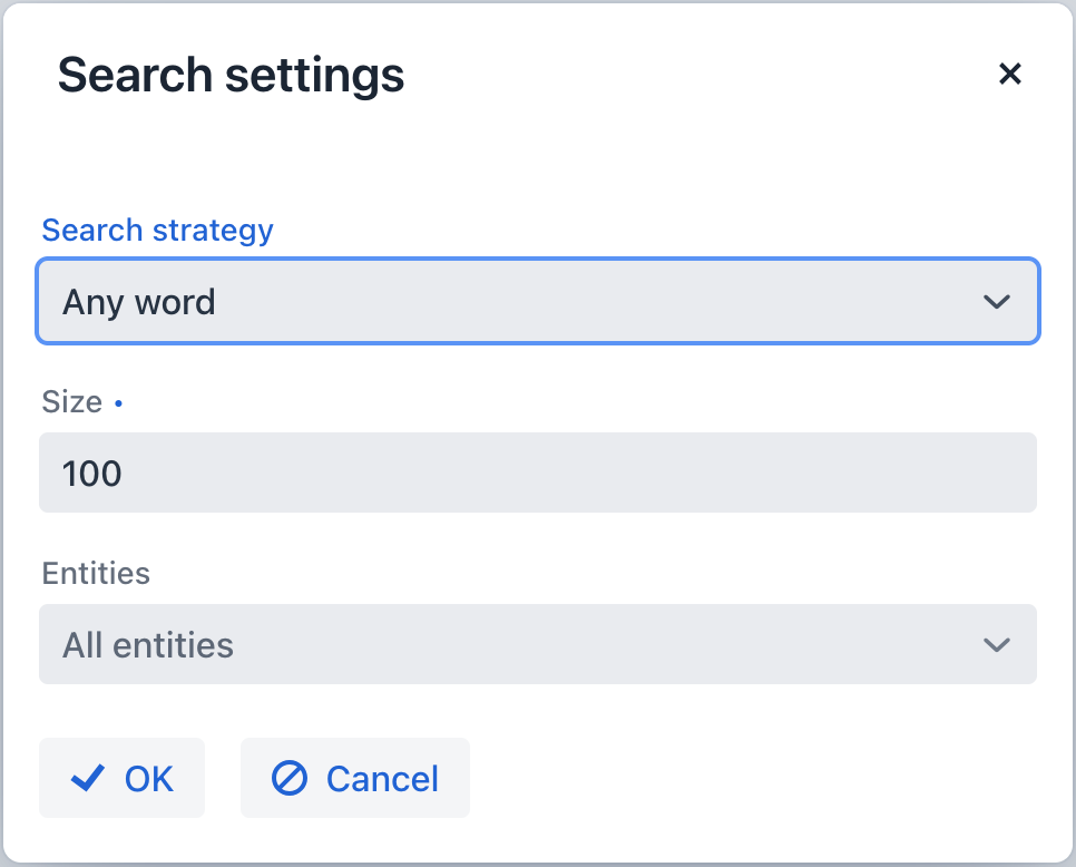 search settings dialog