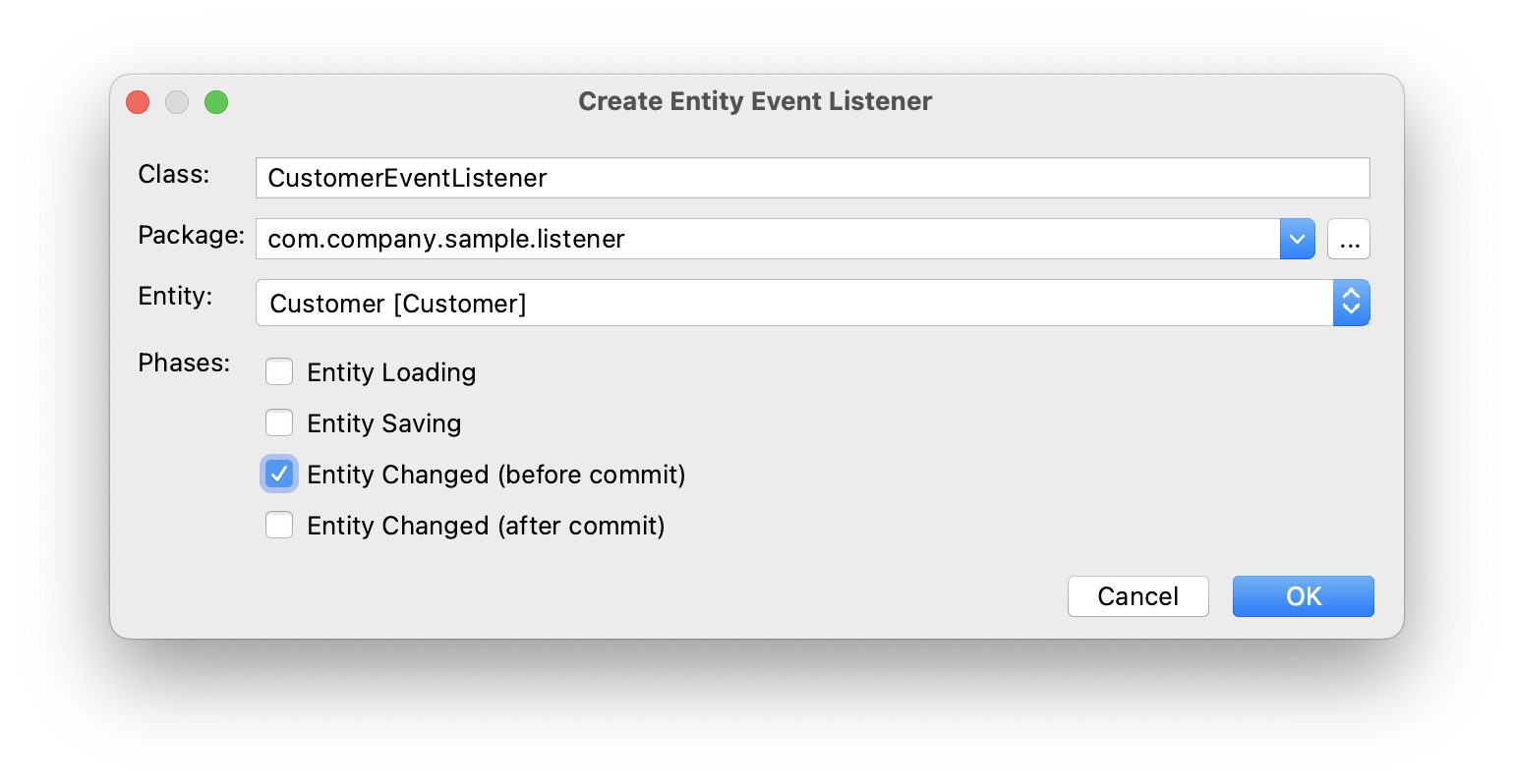 entity designer create listener